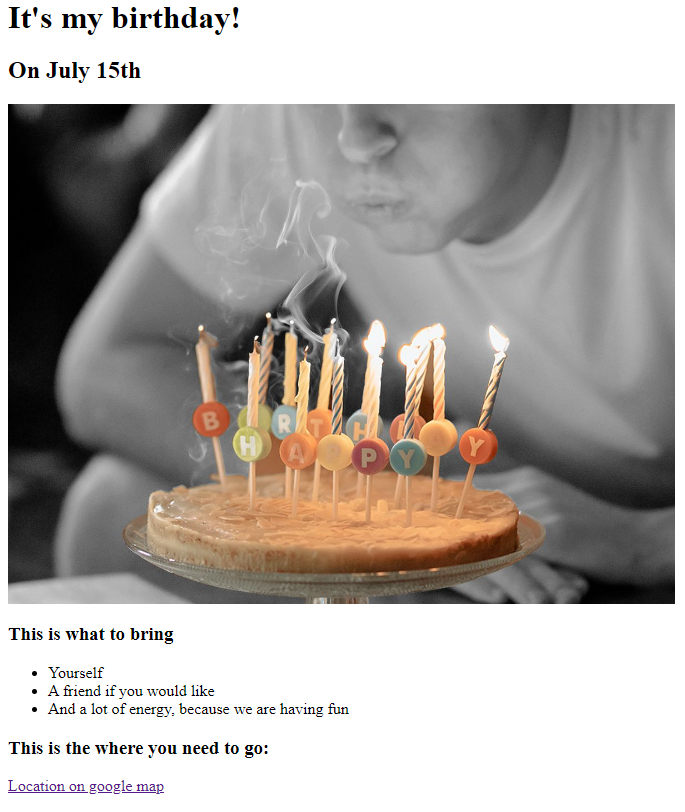 Image of the birthday invite project